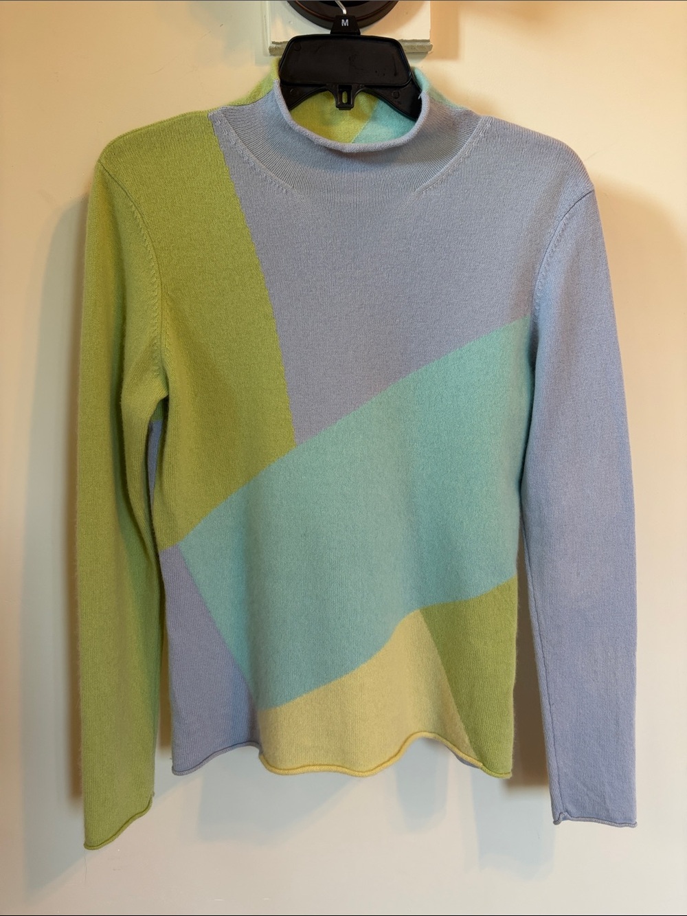 Talbots 100% Cashmere Sweater Small Pastel Colorblock Mock Neck Teal Purple